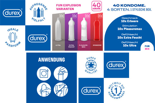 DUREX Preservativos Fun Explosion Mezcla de 4 variedades, 40 uds