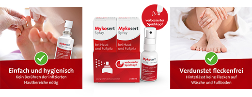 MYKOSERT Spray para hongos de la piel y los pies, 2X30 ml