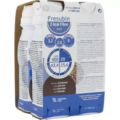 FRESUBIN Fibra 2 kcal DRINK Botella de chocolate, 4X200 ml FRESUBIN Fibra 2 kcal DRINK Botella de chocolate, 4X200 ml