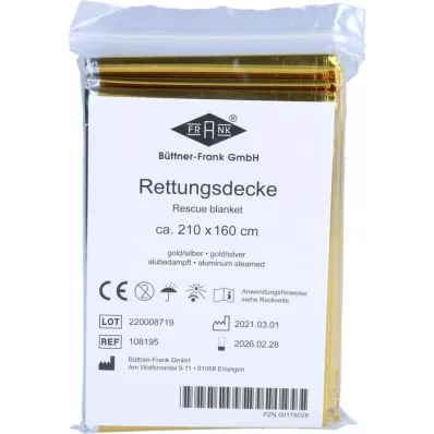 RETTUNGSDECKE KFZ 160x210 cm oro/plata, 1 pieza