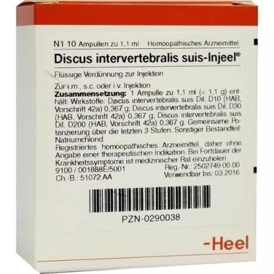 DISCUS INTERVERTEBRALIS ampollas suis Injeel, 10 piezas