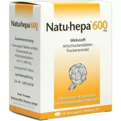 NATU HEPA 600 mg comprimidos recubiertos, 50 unidades