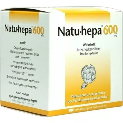 NATU HEPA 600 mg comprimidos recubiertos, 100 unidades