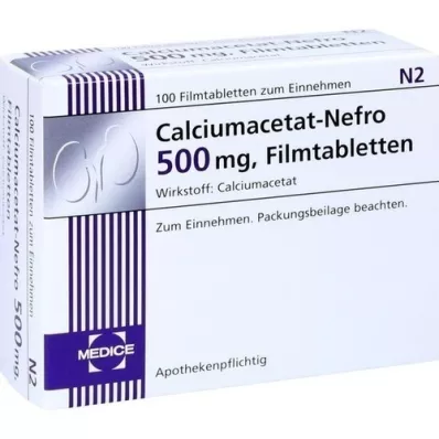 CALCIUMACETAT NEFRO 500 mg comprimidos recubiertos con película, 100 unidades