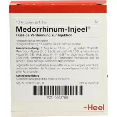 MEDORRHINUM Ampollas Injeel, 10 piezas
