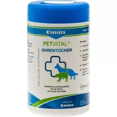 PETVITAL Toallitas húmedas para oídos veterinarios, 120 unidades
