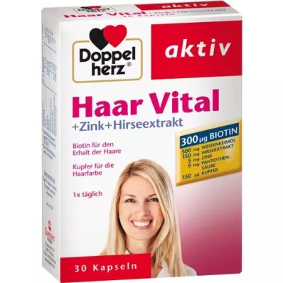 DOPPELHERZ Hair Vital + Zinc + Cápsulas de extracto de mijo, 30 piezas