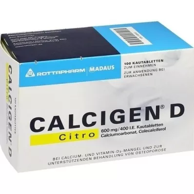 CALCIGEN D Citro 600 mg/400 UI comprimidos masticables, 100 uds