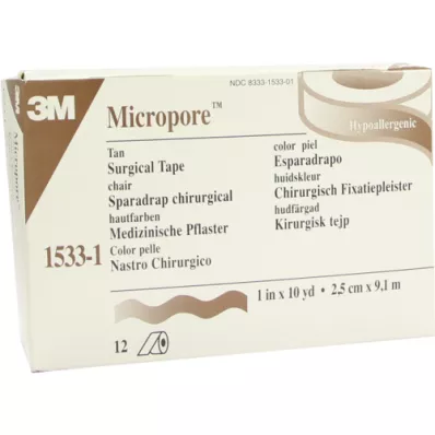 MICROPORE Parche polar 2,5 cm x 9,1 m piel 1533-1, 12 piezas