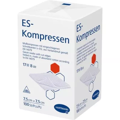 ES-KOMPRESSEN no estéril 7,5x7,5 cm 8 veces, 100 piezas