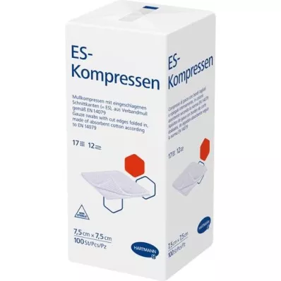 ES-KOMPRESSEN no estéril 7,5x7,5 cm 12 veces, 100 piezas