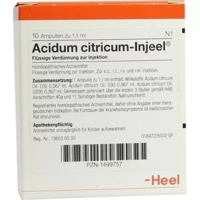 ACIDUM CITRICUM INJEEL Ampollas, 10 piezas