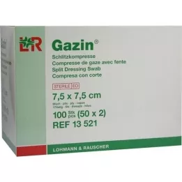 GAZIN Compresas para hendiduras 7,5x7,5 cm estériles 8 veces, 50x2 piezas