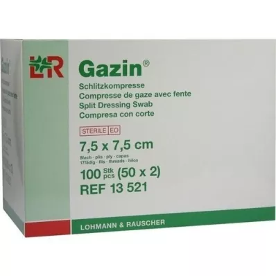 GAZIN Compresas para hendiduras 7,5x7,5 cm estériles 8 veces, 50x2 piezas