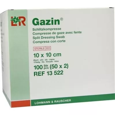 GAZIN Compresas para hendiduras 10x10 cm estériles 8 veces, 50x2 piezas