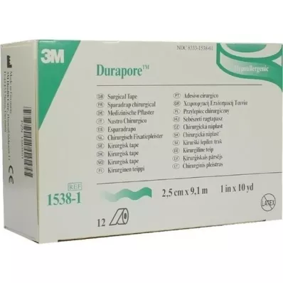 DURAPORE Yeso de seda, rollo de 2,5 cm x 9,1 m, 12 piezas