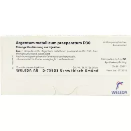 ARGENTUM METALLICUM praeparatum D 30 ampollas, 8 piezas