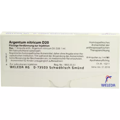 ARGENTUM NITRICUM D 20 ampollas, 8X1 ml