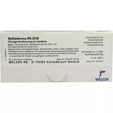 BELLADONNA RH D 30 ampollas, 8X1 ml