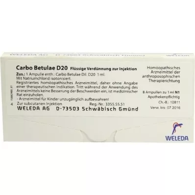 CARBO BETULAE D 20 ampollas, 8X1 ml