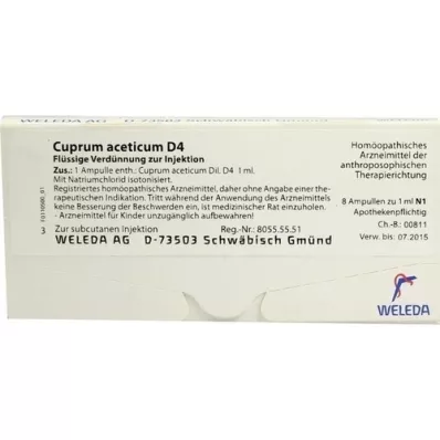 CUPRUM ACETICUM D 4 ampollas, 8X1 ml