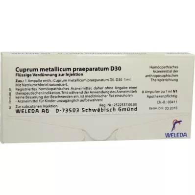 CUPRUM METALLICUM praep.D 30 ampollas, 8X1 ml