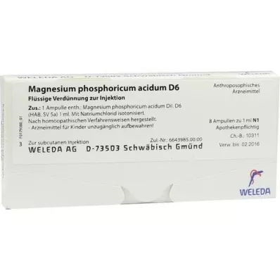 MAGNESIUM PHOSPHORICUM ACIDUM D 6 ampollas, 8X1 ml MAGNESIUM PHOSPHORICUM ACIDUM D 6 ampollas, 8X1 ml