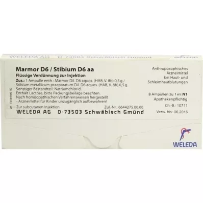 MARMOR D 6/Stibium D 6 aa ampollas, 8X1 ml MARMOR D 6/Stibium D 6 aa ampollas, 8X1 ml