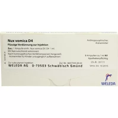 NUX VOMICA D 4 ampollas, 8X1 ml