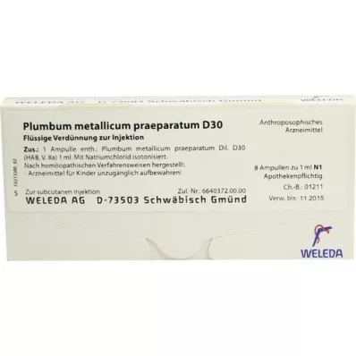 PLUMBUM METALLICUM praep.D 30 ampollas, 8X1 ml