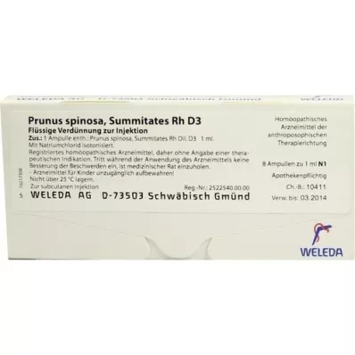 PRUNUS SPINOSA SUMMITATES Rh D 3 ampollas, 8X1 ml
