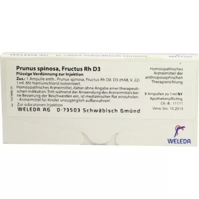 PRUNUS SPINOSA FRUCTUS Rh D 3 ampollas, 8X1 ml