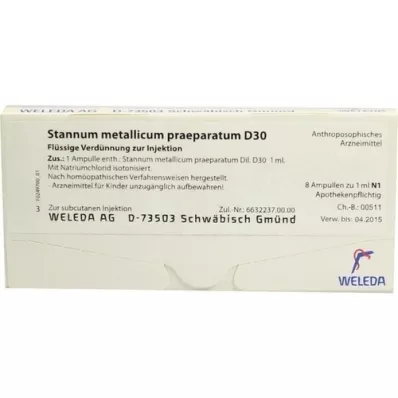 STANNUM METALLICUM praeparatum D 30 ampollas, 8X1 ml