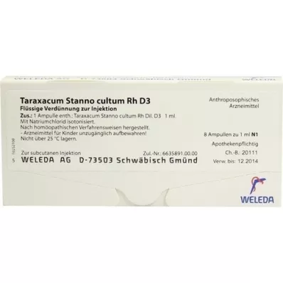 TARAXACUM STANNO cultum RH D 3 ampollas, 8X1 ml TARAXACUM STANNO cultum RH D 3 ampollas, 8X1 ml