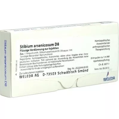 STIBIUM ARSENICOSUM D 8 ampollas, 8X1 ml