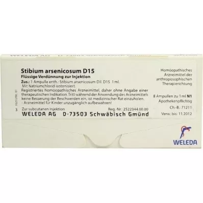 STIBIUM ARSENICOSUM D 15 ampollas, 8 x 1 ml