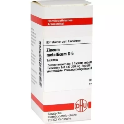 ZINCUM METALLICUM D 6 tabletas, 80 piezas