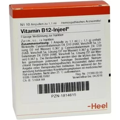 VITAMIN B12 INJEEL Ampollas, 10 piezas