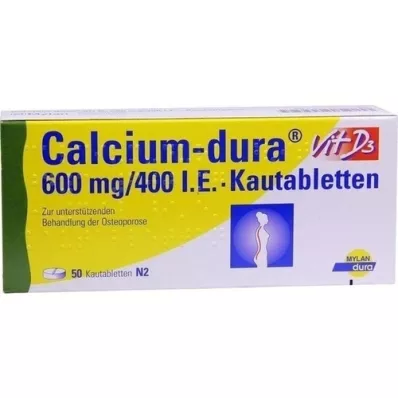 CALCIUM DURA Vit D3 600 mg/400 UI comprimidos masticables, 50 uds