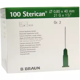 STERICAN Cánulas Luer-Lok 0,80x40 mm tamaño 2 verde, 100 piezas