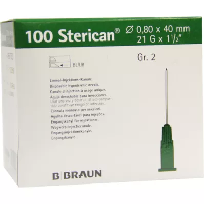 STERICAN Cánulas Luer-Lok 0,80x40 mm tamaño 2 verde, 100 piezas