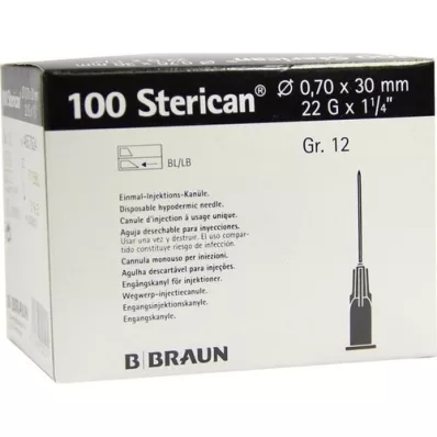 STERICAN Cánulas Luer-Lok 0,70x30 mm tamaño 12 negro, 100 piezas