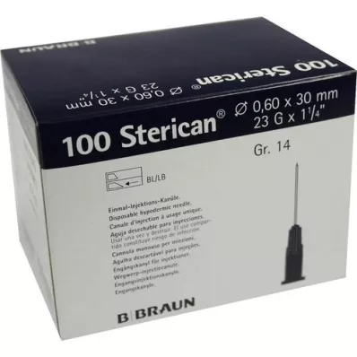 STERICAN Cánulas Luer-Lok 0,60x30 mm tamaño 14 azul, 100 piezas