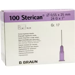 STERICAN Cánulas Luer-Lok 0,55x25 mm tamaño 17 violeta, 100 piezas