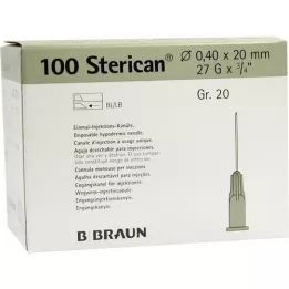 STERICAN Cánulas Luer-Lok 0,40x20 mm tamaño 20 gris, 100 piezas