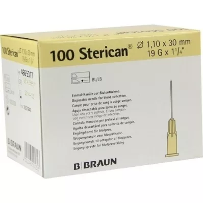 STERICAN Cánulas 19 Gx1 1/4 1,1x30 mm, 100 piezas