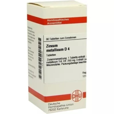 ZINCUM METALLICUM D 4 tabletas, 80 piezas