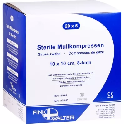 MULLKOMPRESSEN 10x10 cm estéril 8 veces, 20X5 unidades