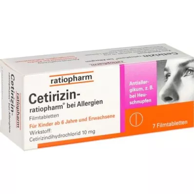 CETIRIZIN-ratiopharm para alergias tableta de película de 10 mg, 7 piezas