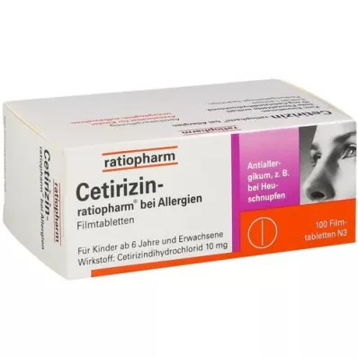 CETIRIZIN-ratiopharm para alergias tableta de película de 10 mg, 100 st